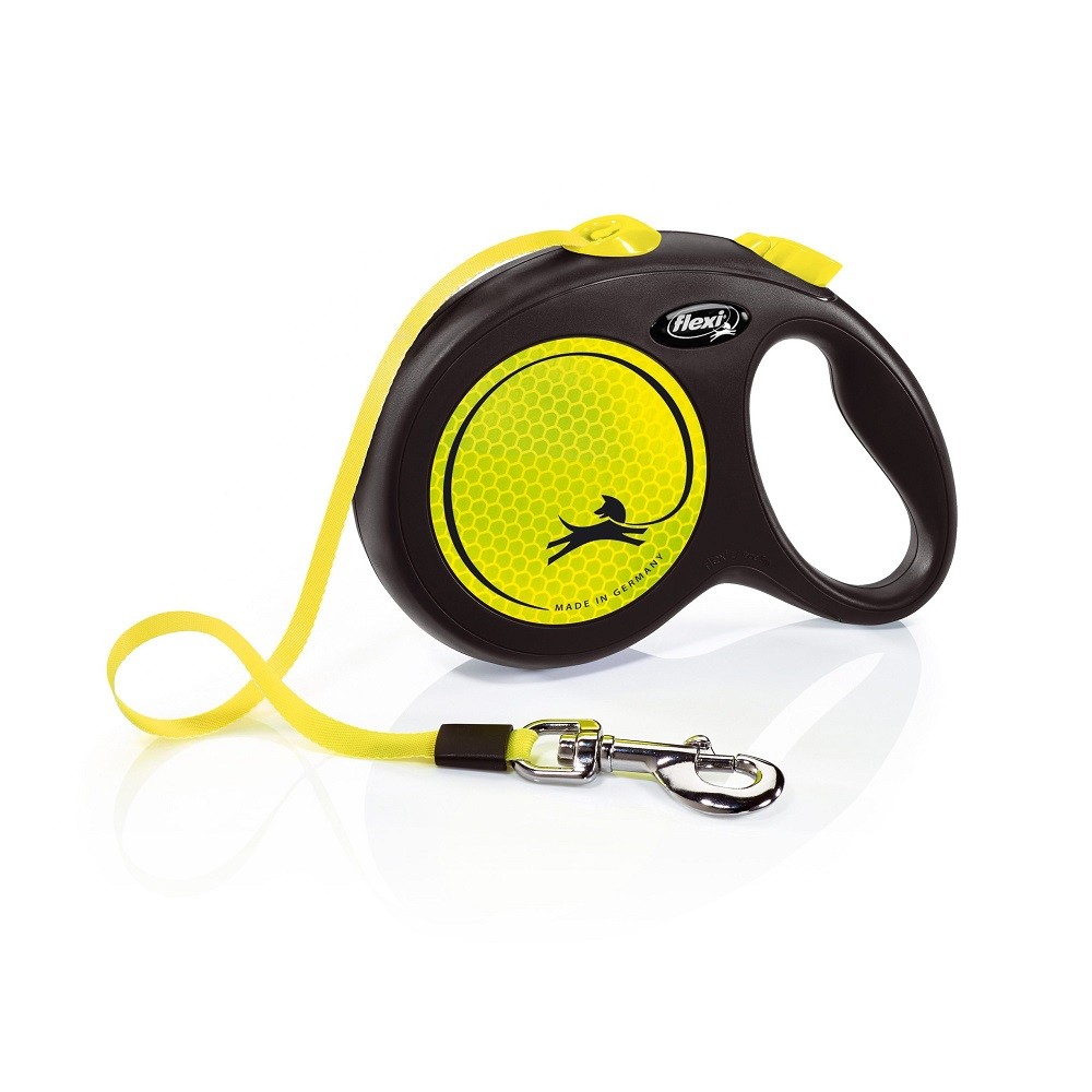 Рулетка для собак Flexi Neon L ременная 5м желтая flexi flexi рулетка ремень светоотражающая для собак желтая 12кг 3м