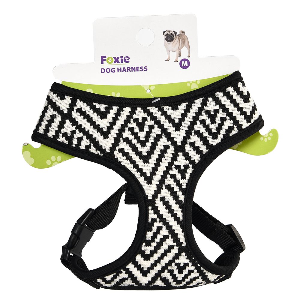 Шлейка для собак Foxie Black & White M (обхват шеи 35см, обхват груди 40-52см) черно-белая