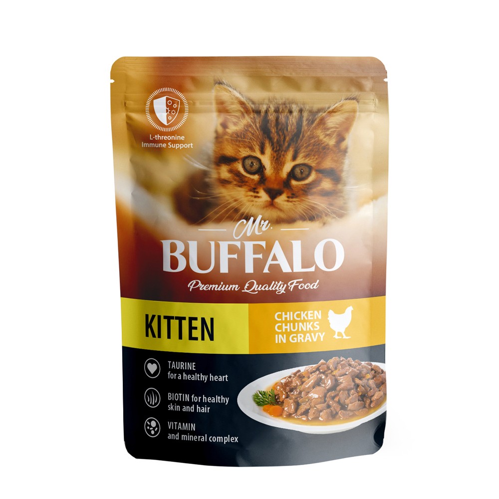 mr buffalo влажный корм для котят kitten нежный цыпленок в соусе 85 г 24 шт Корм для котят Mr.Buffalo нежный цыпленок в соусе пауч 85г