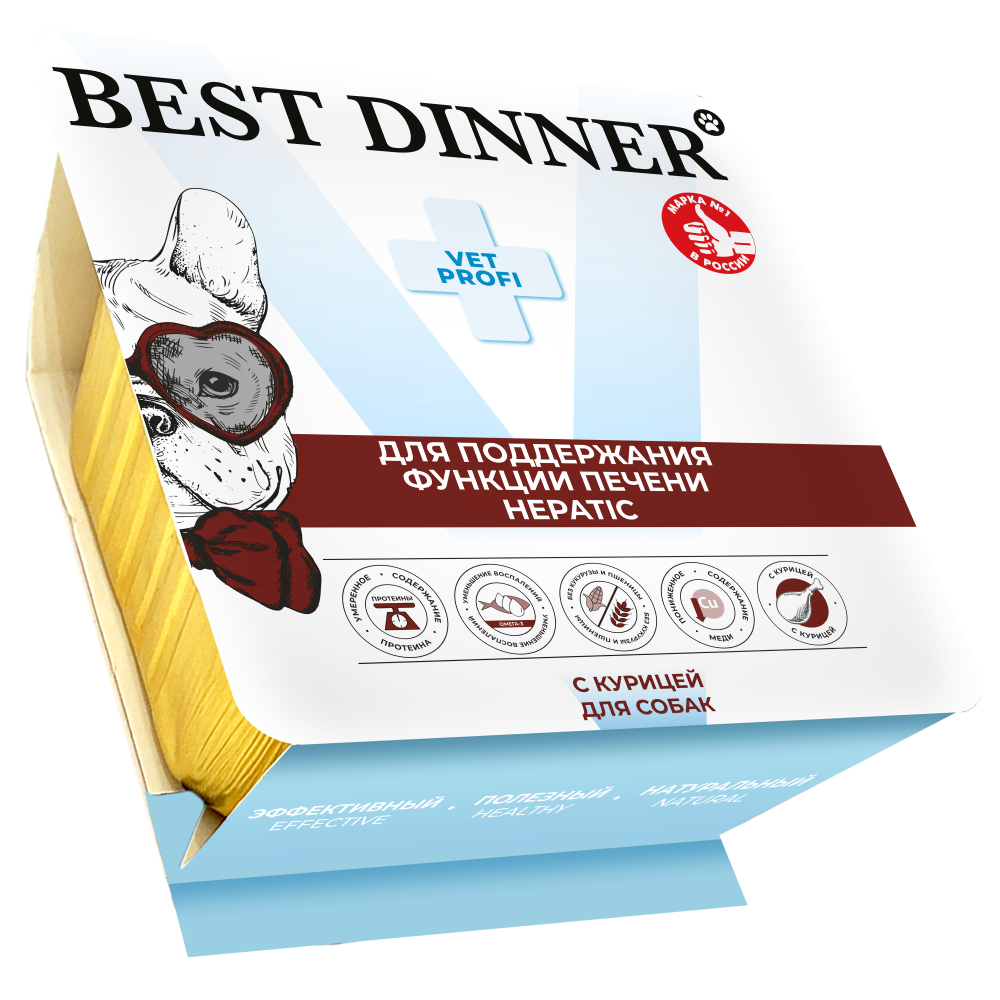 Корм для собак Best Dinner Vet Profi Hepatic для при забол. печени, паштет с курицей ламист. 100г