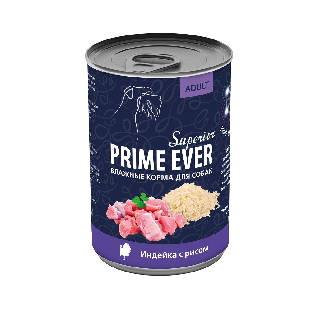 Корм для собак Prime Ever Superior индейка с рисом банка 400г корм для собак pro dog индейка рис цукини банка 400г
