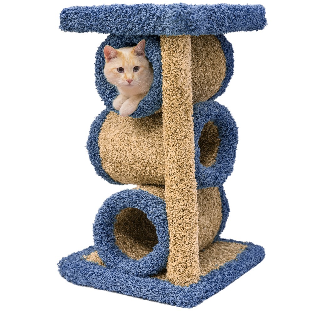 Когтеточка для кошек Foxie Комплекс трехуровневый 41х41х73см бежево-синий ковролиновый