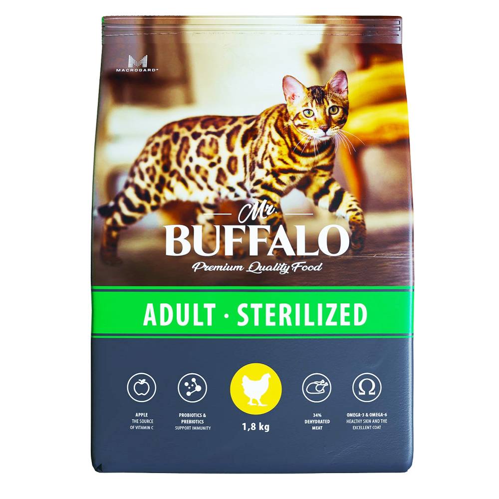 Корм для кошек Mr.Buffalo Sterilized курица сух. 1,8кг