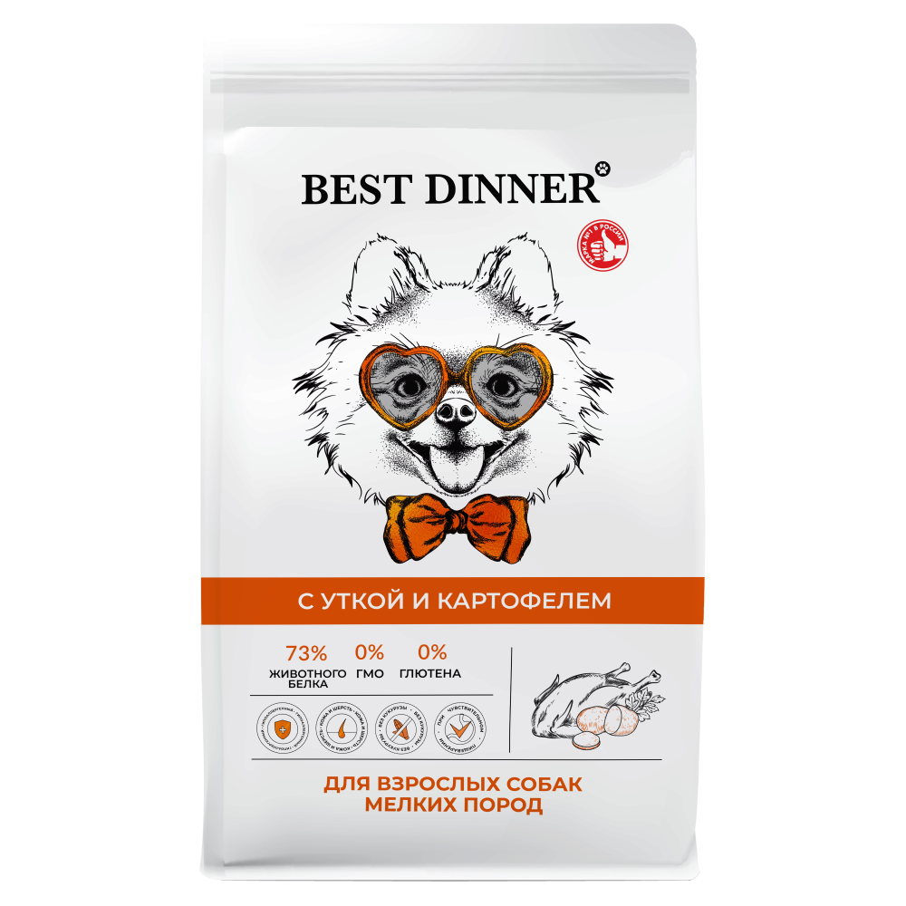 Корм для собак Best Dinner для мелкпород склоннк аллергии и проблс пищ утка с картоф сух3кг 2910₽