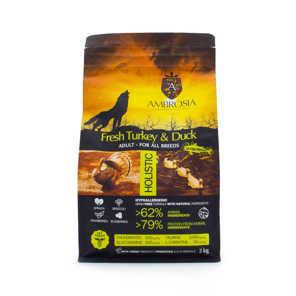 Корм для собак AMBROSIA Grain Free беззерновой для всех пород, со свежей индейкой и уткой 2кг